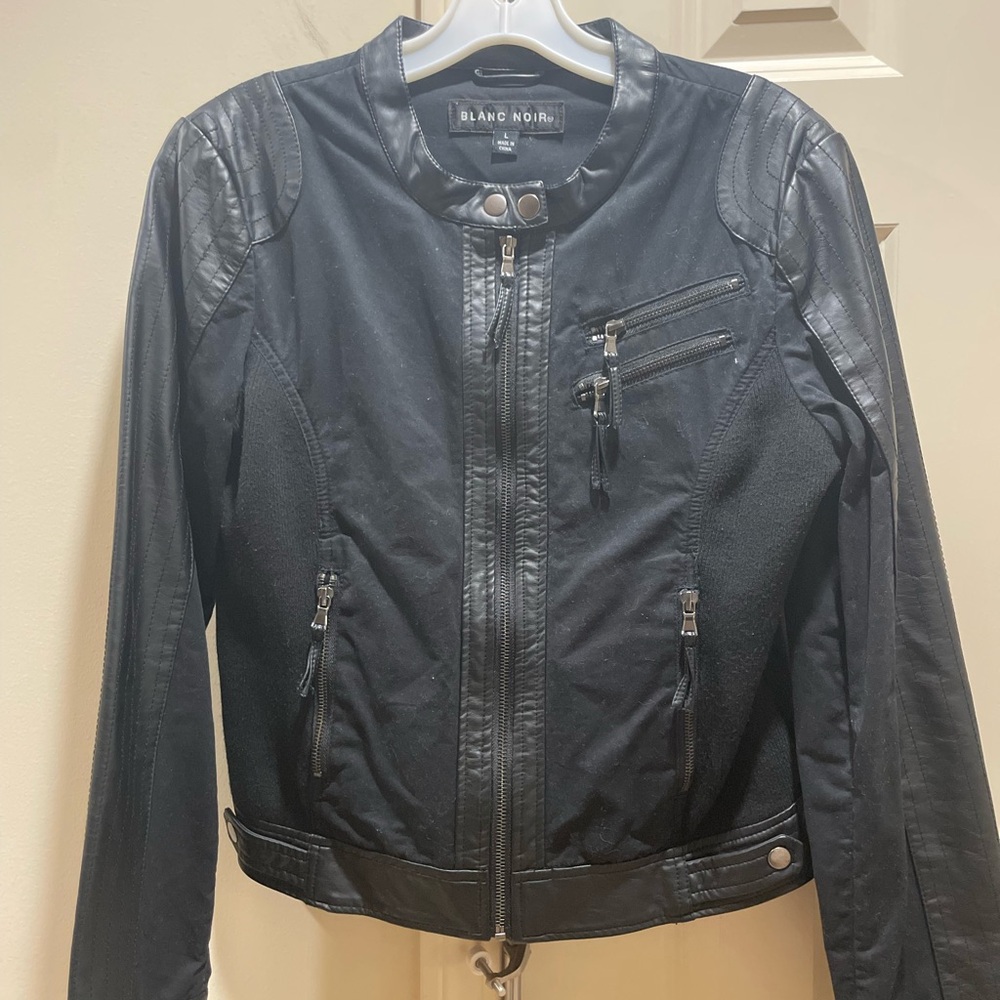 Blanc Noir Black Leather Jacket with Textured Finish
